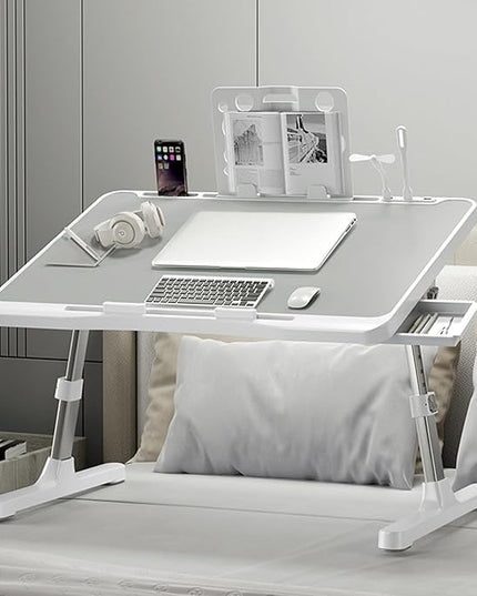 Laptop Desk for Bed, Adjustable Beds Table with USB Charge Port, Foldable Lap top Table with Storage Drawer, Portable Laptops Bed Desk Tray for Eating Working Writing Reading