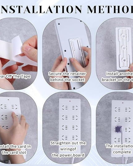 Adhesive Punch Free Socket Holder 6 Pcs Power Stirp Holder Self-Adhesive Power Strip Holders Surge Protector Fixator Wall Mount Space Saving and Easy to Install for Computer Kitchen Home Office