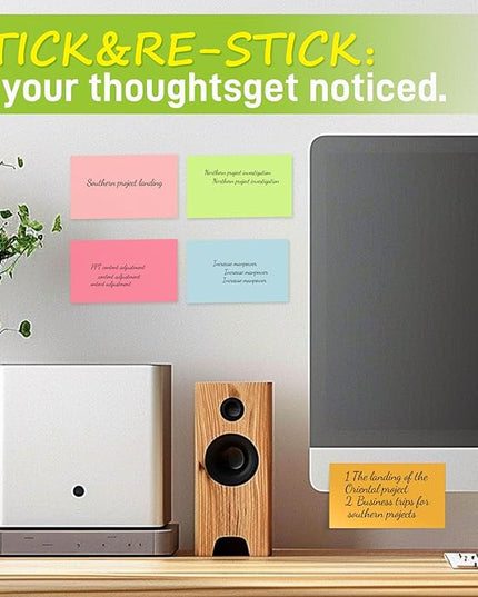 480 Sheets 3 in x 5 in Large Sticky Notes, 76 x 127 mm 6 Pads Assorted Self-Stick Pads for Notebook,Office,School and Home,80 Sheets/Pad (6 Pads Brillant)