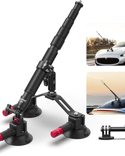 NEEWER Triple Suction Cup Car Mount Compatible with Insta360 X5 X4 GoPro DJI OSMO 360 Cameras, Quick Release Outside Windshield Magic Arm Mount Kit with 2 in 1 Extension Pole/Selfie Stick, CA065