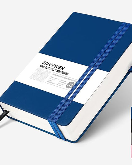 Lined Journal Notebook for Women Men, 352 Pages A5(5.7" x 8.3")College Ruled Hardcover Leather Journals for Writing, Daily Journal Notebooks for Work, Note Taking, Travel, School, Business (Navy blue)
