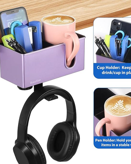 Rosyline 3-in-1 Clip-on Desk Organizer for Expanding Office and Gaming Space - Pen, Headphone, and Desk Item Holder (Purple)