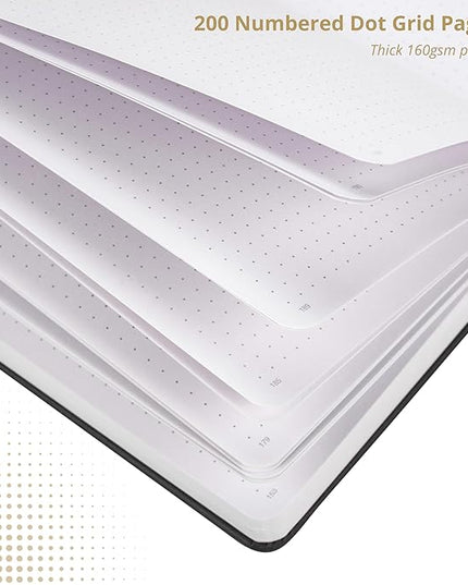 VIVID SCRIBBLES Dotted Journal – 160gsm Bleed Proof Thick White Paper – 200 Numbered Dot Grid Pages – 5.8 x 8.3 inch Bullet Dotted Notebook