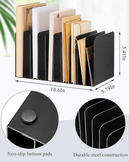 Suzile Metal Desk File Organizer 10 Compartments Metal Desktop Organizer File Sorter Office Organization File Holder for Home Classroom, Vertical File Organizer, 10.63" L X 5.79" W X 5.41" H