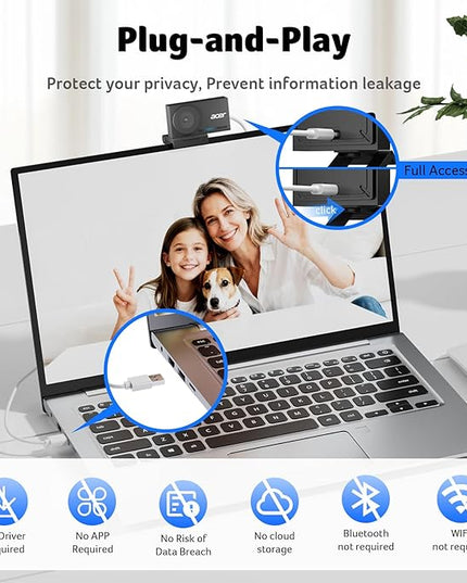 acer 4K Webcam for PC/Mac with All-Metal Unibody Sculpted, Sony 1/2" Sensor, PDAF, 2 Noise Reduction Mics, Privacy Cover, Lightweight, Fast Cooling, Streaming Camera for Live Meeting Commerce Gaming