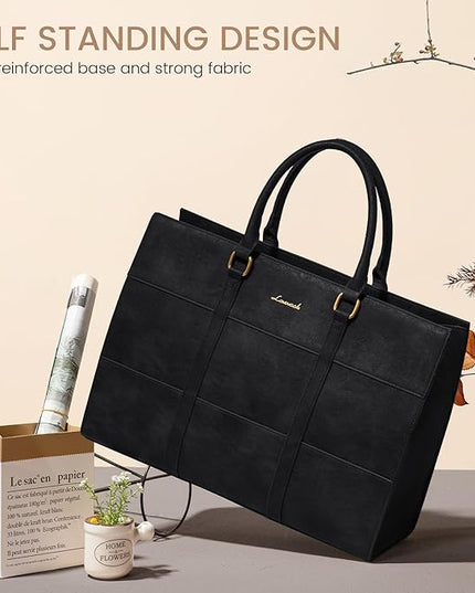 LOVEVOOK Laptop Bag for Women 15.6 Inch Laptop Tote Bag Vintage Leather Work Bags for Women Professional Computer bag