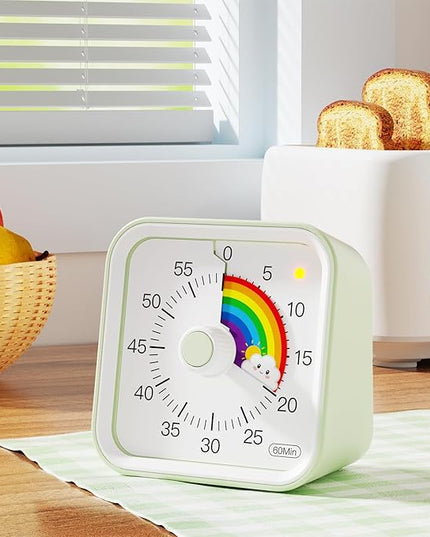 InfPokid Visual Timer for Kids with Pause Function, Cute Silent Timer with Rainbow for Classroom, Teaching, Task, Kitchen, 60 Minute Countdown Time Management for ADHD (Rainbow Green)