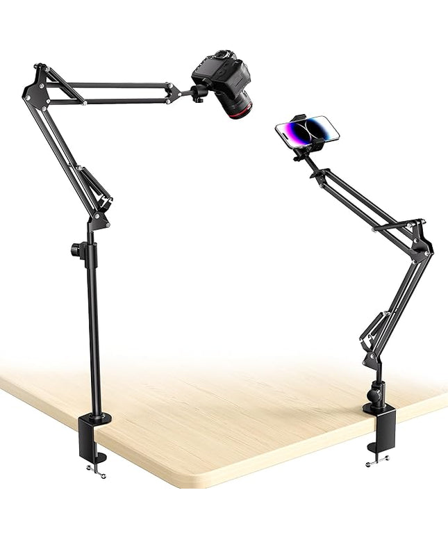 UBeesize Overhead Camera Mount with 360° Adjustable Arm & Phone Holder for TikTok Live Streaming Photography Studio Content Creation, Desk Mount for DSLR Cameras/Webcam/iPhone/Ring Light/Microphone