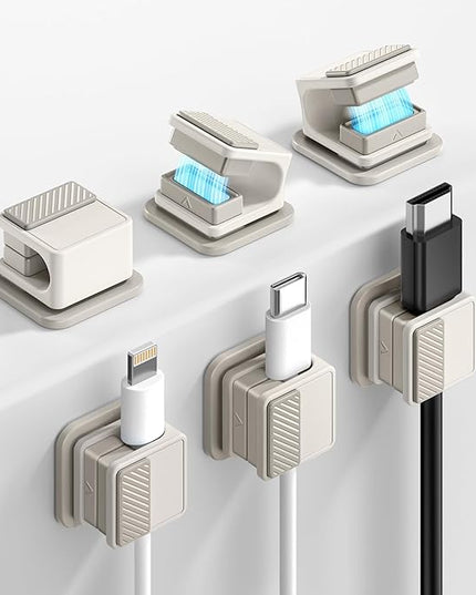 6 Pack Magnetic Cable Clips, Glow in The Dark Cable Holders, GolbinBox Cord Organizer with Shockproof Silicone, Fits up to 8mm Adhesive Cord Clips for Desk, Wall, Nightstand, Car, Home, Office, Stone