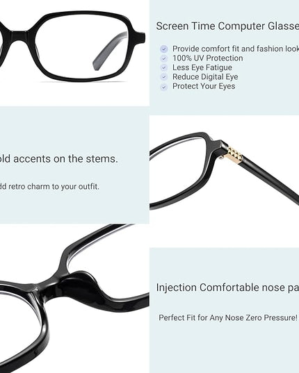 hnbliv Retro Rectangle Blue Light Blocking Glasses for Women 90s Fake Eyeglasses Y2K Fashion Computer Glasses Tortoise Frame