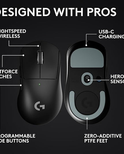 Logitech G PRO X Superlight 2 DEX Wireless Gaming Mouse, 60g pro-Grade Right-Handed Mouse with 5 programmable Buttons, USB-C Charging, 44k DPI Sensor, up to 8 kHz Polling for PC/Mac - Black