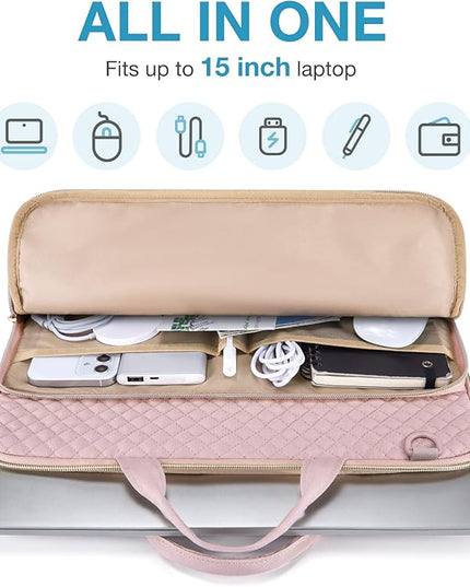 BAGSMART 15.6 Inch Laptop Case Sleeve Compatible with MacBook Pro 16 Inch,15.6 Inch HP,Dell,Acer Aspire,Asus Notebook, Lightweight Laptop Bag for Women with Shoulder Strap,Pocket,Handle, Pink