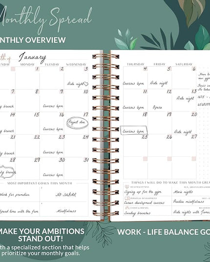 PLANBERRY Hourly Schedule Planner Premium – Undated Weekly Organizer with Time Slots & Monthly Budget – Time Management, Goal Setting, to-Do List & Habit Tracker –6.9″x8.5″(Green Pastures)