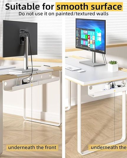 YECAYE Large Under Desk Cable Management,Easy Install Cable Management Under Desk with 4 Cord Holders & 6 Ties,Child & Pet-Safe Cord Hider,Wire Organizer,Wire Cover Tray,White