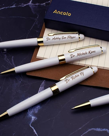 Ancolo Personalized Office Ballpoint Pens - Executive Writing Pen with 10 Black Ink Refill Engraved with Your Message Name Gift Set for Man/Women/Writers/Collection/ 5 PCS/Pack