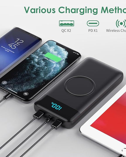 Wireless Portable Charger 30,800mAh,15W Wireless Charging USB C Power Bank,25W PD QC 4.0 Fast Charging 4 Outputs Travel Essentials Battery Pack Compatible with iPhone 17/16/15/14/13/12,Galaxy,Android