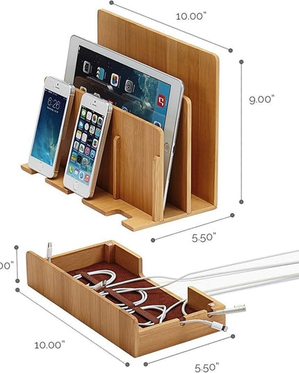 Great Useful Stuff G.U.S. Multi-Device Charging Station Dock & Organizer - Multiple Finishes Available. for Laptops, Tablets, and Phones - Strong Build, Eco-Friendly Bamboo