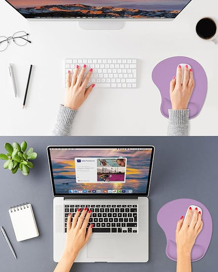 ITNRSIIET Ergonomic Mouse Pad, Cushioned Gel Wrist Rest, Non-Slip Base, Smooth Surface, Compatible with All Mice for Office & Gaming, Desk Accessory, 9.5 x 8.2 inch, Lavender Purple