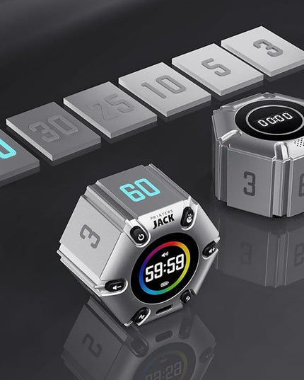 Jack Pomodoro Timer - Productivity Cube & Visual Focus Timer, Mute & Vibration & Adjustable Sound Alert, for Office, ADHD, Study & Work, 3/5/10/25/30/60min & Custom Countdown - Silver