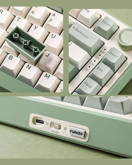 YUNZII B75 PRO Wireless Mechanical Keyboard,75% Layout with Knob,Hot Swap Gasket Structure,Creamy Pre-lubed Switches,RGB Backlit,Bluetooth/Type-C/2.4G for Win/Mac (Matcha Green, Milk Switch)
