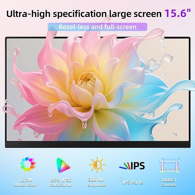 BKVOO Laptop Screen Extender Dual Monitor - 15.6" Portable Monitor Detachable IPS 1080P FHD 85% NTSC Travel Screen USB-C HDMI Port Compatible with Wins Mac Chrome Dex Fits 13-17" Laptops