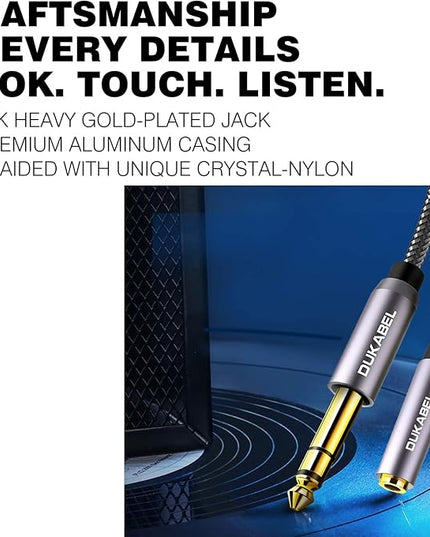 DUKABEL TopSeries 6.35mm (1/4 inch) to 3.5mm (1/8 inch) Headphone Jack Adapter, 1/8 (Female) to 1/4 (Male) Extension Cable, 3.5 to 6.35 Audio Cable for Mixer Guitar Piano Amplifier Speaker and More