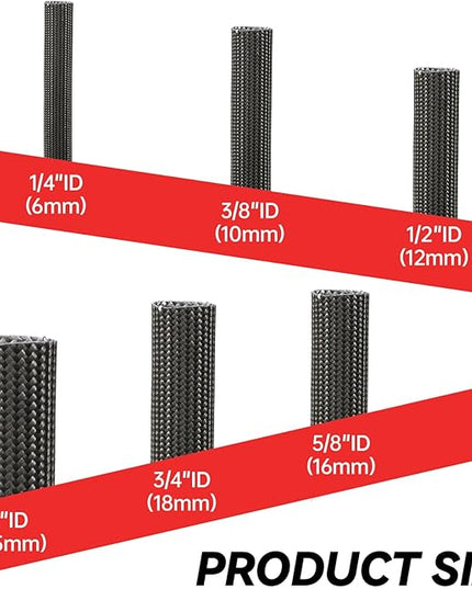 Braided Fiberglass Sleeve, 10ft High Temp Cable Sleeve, Flexible Cable Management Cable Protector for Car Wire Loom Protection (Black, 1/2")