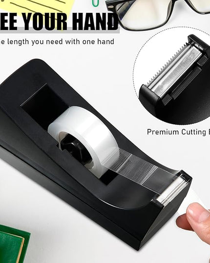 Thenshop 6 Pcs Desk Staplers Tape Dispensers Sets Black Staplers for Desktop Office with Standard Staples Black Holder with White Tape for Office School