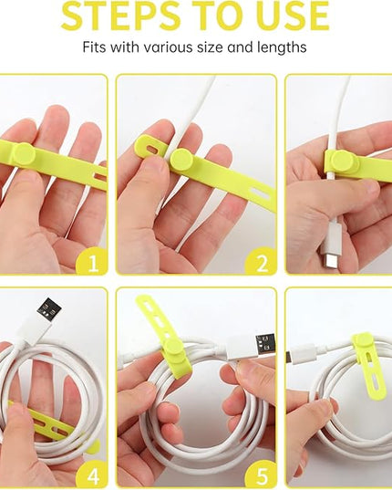 Oligei 25 Pcs Silicone Cable Ties, Cable Ties Reusable, High Elasticity Cord Wraps for Electrical Cords, Cord Organizer for Earphone, Phone Charger(Yellow)