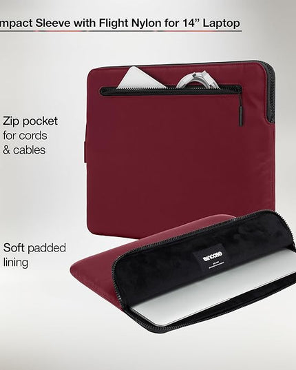 Incase Compact Laptop Sleeve with Flight Nylon - 14-inch MacBook/Laptop & iPad/Tablet Sleeve - Faux Fur Lining, Lightweight, Durable, Weather Resistant, Slip Pocket for Accessories - Cosmic Red