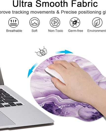Britimes Purple Marble Gold Ergonomic Mouse Pad Set with Wrist Rest Non-Slip Rubber Base Wrist Cushion Support and Coasters Mousepad with Wrist Support for Computer Keyboard and Desk