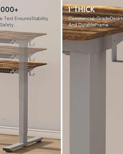 FLEXISPOT EN1 One-Piece 55 x 28 Inches Electric Stand Up Desk Workstation, Home Office Computer Height Adjustable Desk (Black Frame + Rustic Top 2 Packages)