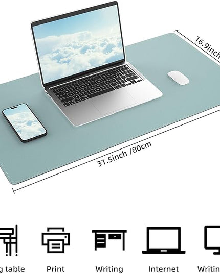 AFIING Dual-Sided Desk Pad, Natural Cork & PU Leather, Desk Mat Protector Non-Slip, Waterproof, Easy Clean,Large Mouse mats for Office and Home Work(Light Blue, 31.5"x17")
