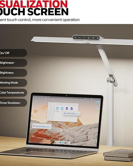 Honeywell LED Desk Lamp with Clamp - HJ1 Sunturalux Eye-Caring Clip on Lights for Home Office, 1200LM Clamp Lamp 4 Color Modes Stepless Dimming Task Desk Light for Working White