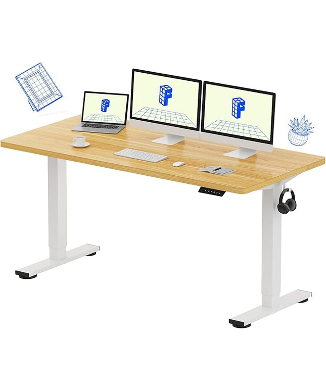 FLEXISPOT EN1 One-Piece Standing Desk with 1-Inch Thick Seamless Desktop, 60"x24" Electric Height Adjustable Desk for Home Office, Multi-Monitor Setups & Easy Assembly, Maple