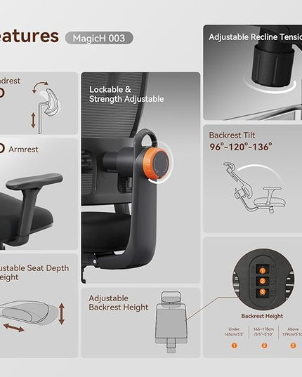 Newtral Ergonomic Office Chair with Adaptive Lumbar Support- High Back Desk Chair with Adjustable Headrest, 3D Armrest, Adjustable Seat Depth & Height, Home Office