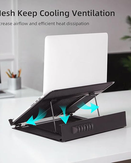 DESIGNA Metal Mesh Ventilated Adjustable Laptop Stands Computer Notebook Holder Stand Riser Compatible with Apple MacBook Air Pro Dell XPS HP Samsung Lenovo More Laptops up to 19"- Black