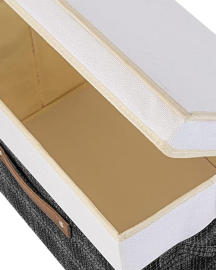 TYEERS Collapsible Storage Bins with Lids, Patchwork Design, Washable, Fabric Storage Boxes, 14.9x9.8x9.8 inches, 3 Pack, Black