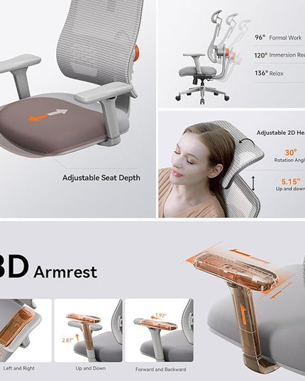 Newtral Office Chair with Lumbar Support- High Back Ergonomic Desk Chair with Adjustable Headrest, 3D Armrest, Adjustable Seat Depth & Height, Home Office