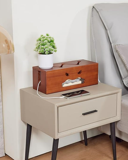 Large Cable Management Box,Cord Organizer Box with Cable Sleeves and Cable Tie,Wooden Cord Hider Box for Wires on Floor,Power Strip Hider for Home,Office,Under Desk