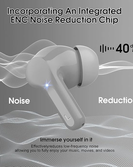 Wireless Earbuds, Bluetooth 5.4 Headphones HiFi Stereo, Bluetooth Earbuds with ENC Noise Cancelling Mic, IP7 Waterproof in Ear Earphones, 48H, LED Display Ear buds for Pad Workout Sports, Grey
