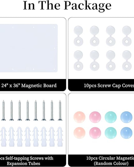 GOORY Magnetic Wall Board - 24" x 36" - Memo & Vision Bulletin Board for Home, Office and Classroom - Pre-drilled Mounting Screws Large Frameless Magnet White Wall Board