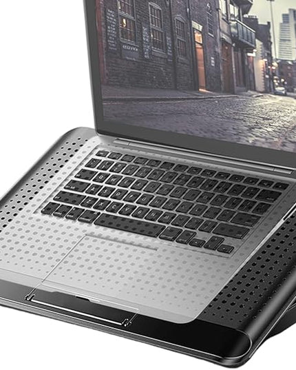 Adjustable Laptop Cooling Pad - Quiet Aluminum Alloy Fan Riser Base, High Airflow Computer Cooler, Ergonomic Design, Ideal for Laptops, Keyboard, Phone, Tablet, Books, Home, Workplace, Dormitory Use