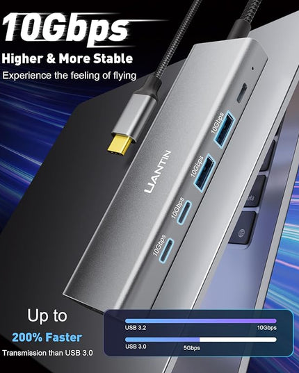 USB-C Hub (6-in-1) Multiport Adapter with 10Gbps USB C 3.2 & USB-A 3.2 4K HDMI, 100W Power Delivery, USBC Dongle for MacBook Pro/Air, iPad Pro, ThinkPad, iMac and More