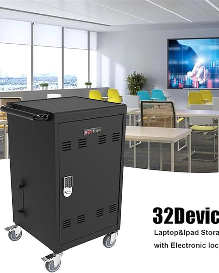 Laptop and Tablet Storage Cart,with Combination Lock Mobile Charging Cabinet for Up to 30 Unit,with Charging Port Screen Size Up to 16.3",Charging Cart for Tablets,Laptops,Suitable for School,Business