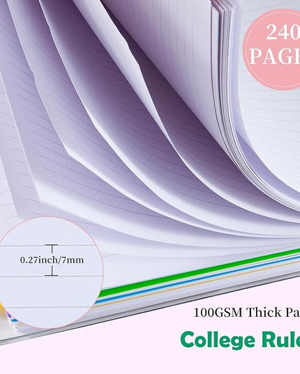 5 Subject Notebook College Ruled, A5 Spiral Notebook with Removable Pocket Dividers Tabs, Lined Organizer Notebook Journal for Women, 240 Pages Notebooks for Work School Note Taking, Green Marble
