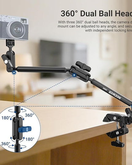 NEEWER Basics Magic Arm Desk Mount, 22" Overhead Mic Stand Boom Arm Desktop Phone Holder with 1/4" 3/8" Threads for ARRI, for DSLR Action Camera Webcam Microphone LED Light for Video Recording, UA061