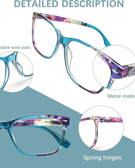 CLASAGA Progressive Multifocus Reading Glasses for Women, Pattern Print Blue Light Block Stylish Ladies Computer Readers