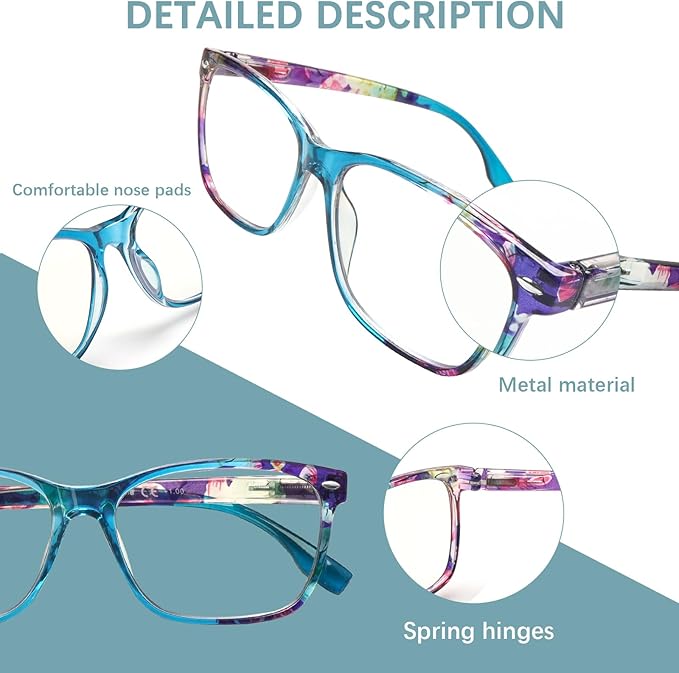 CLASAGA Progressive Multifocus Reading Glasses for Women, Pattern Print Blue Light Block Stylish Ladies Computer Readers