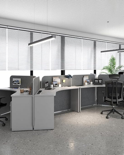 SAINTCY 3 Person Office Cubicle Desk Workstation with Drawers & Built-in Power Outlets, Adjustable Wall Partitions, Layouts for Startups and Modern Workspaces